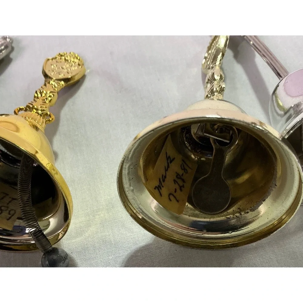 4 Vintage Souvenir Hand Bells Vicksburg Shiloh‎ Park Will Rogers Native American
